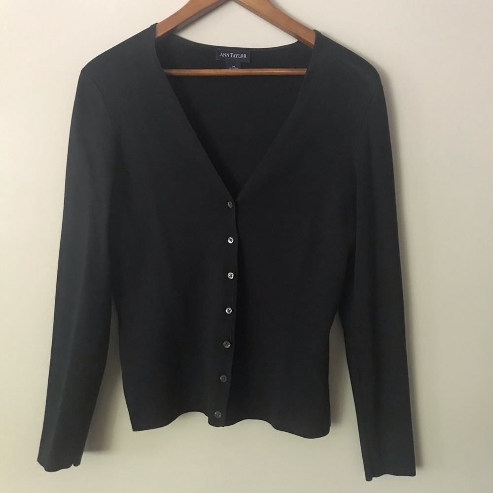 Ann Taylor black silk cardigan sweater
